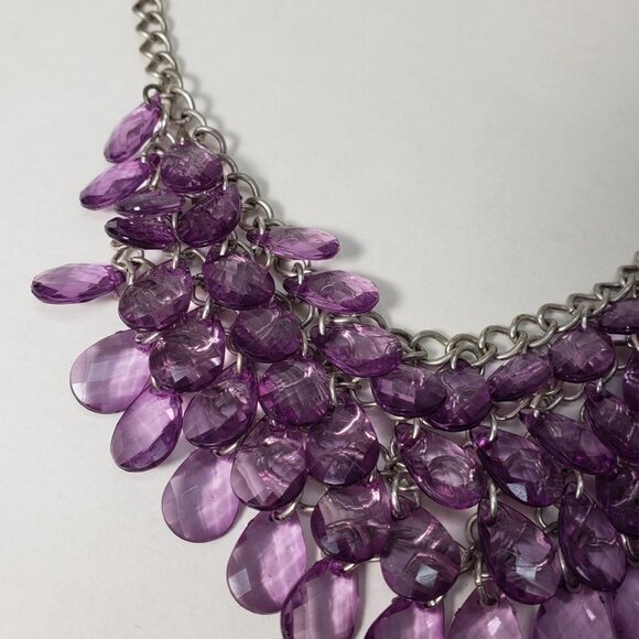 Women' Stylish Silver tone Purple Drop Cluster Beads Necklace, Matching Earrings - Picture 5 of 7